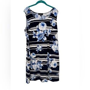 R&M Richard's Woman Blue Floral Striped Sleeveless Dress Size 18W